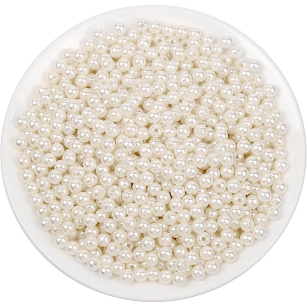 Til håndværk, elfenbensfarvede imiterede perler, små syede perler med huller, kan bruges til at lave armbånd, halskæder, hår, håndværk, dekorationer og vaser 6 mm