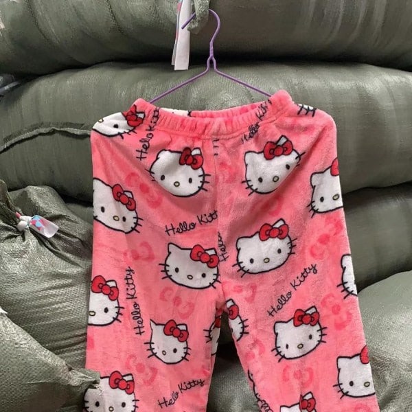 Söta tecknade pyjamasbyxor för kvinnor, allover-tryck, flanellpyjamas, varma hemma-sovbyxor med graffiti XXL