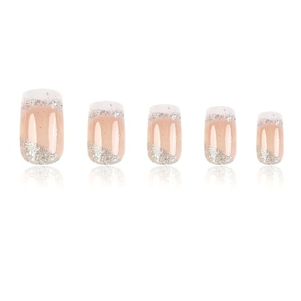 24 stk Franske Tips Trykk-på Negl Medium Lengde Hvit Fransk Tips Falske Negl med Glitter Design Skinnende Falske Negl G