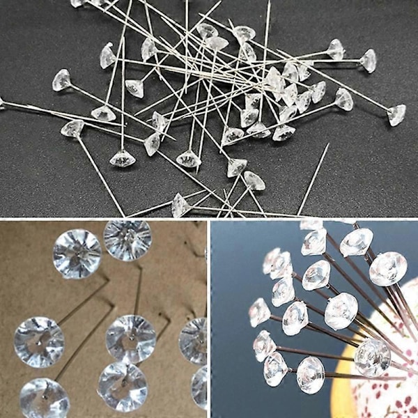 50/100 Stk Diamant Hode Knappnål Gjennomsiktig Kartnål for Korktavle Synåler for Stoff Klær DIY Syhåndverk
