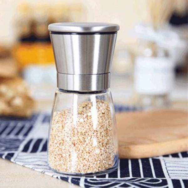 2-delat Set Premium Rostfritt Stål Salt- och Pepparkvarn Justerbar Keramisk Havssaltkvarn Pepparkvarn Höga Salt- och Pepparkar i Glas 2pcs Short