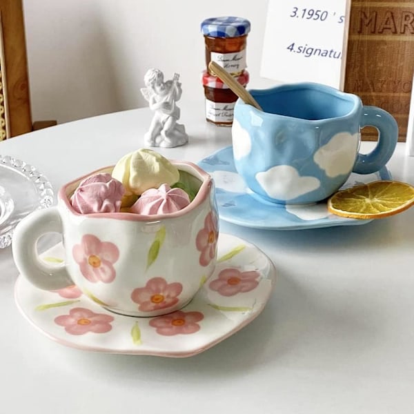 Søte Kaffe Kopper Te Kopper og Tallerkensett, Sky Kaffe Kopper Cappuccino Latte Te Mlik Kopper Frokost Mugg Gaver