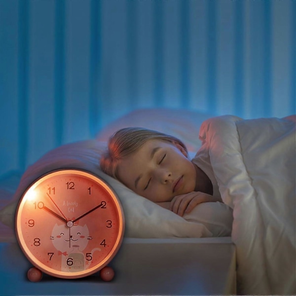 Pedagogisk Barnväckarklocka - Dag/Natt, Barnväckarklocka Tyst Väckarklocka Reseväckarklocka (Rosa Katt)
