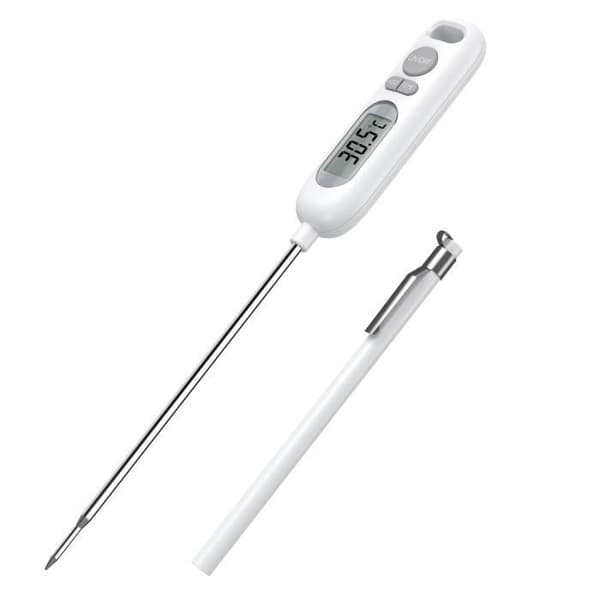 Matlagningstermometer, digital kökstermometer med lång sond och LCD-skärm - Vit