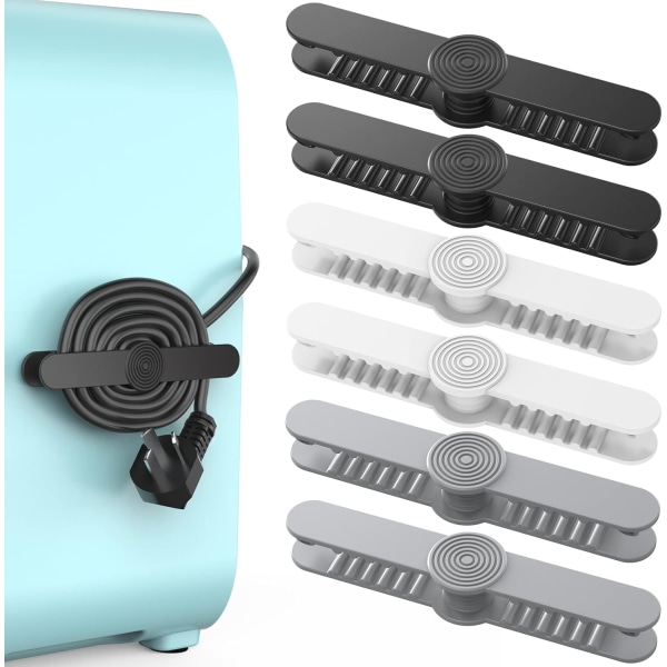 Sladdorganisatör för köksapparater, 6-pack självhäftande köksredskap kabelhantering sladdhållare för hushållsapparater, mixer Black+White+Gray