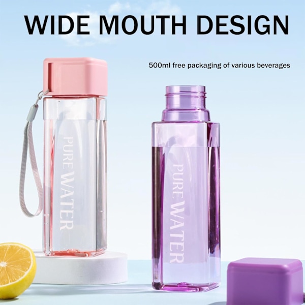 Urheiluvetolaukku 500 ml, Henkilökohtainen Vihreä Muovi, Kannettava Neliömäinen Vesi Pullo Kansi, Vuotamaton Uusiokäyttöinen Juomapullo Urheiluun, Vaellukseen, Kuntosalille Green