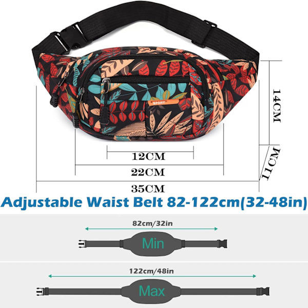 Midjeväsk Fanny Pack Bumbag för Dam Herr Unisex Röd Midjeväska med 4 Ficka med Blixtlås Justerbart Bälte Vattentät Bumbag