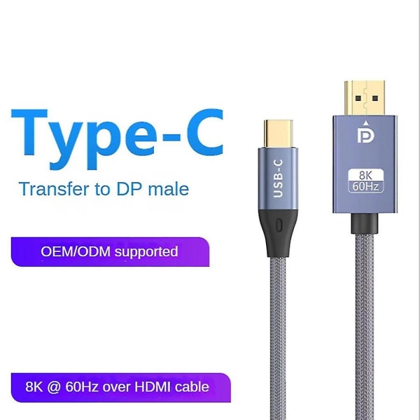 USB C till Displayport-kabel Dubbelriktad 8k 60hz Displayport till Type-c 3.1 Dp-kabel för 3 för Pro