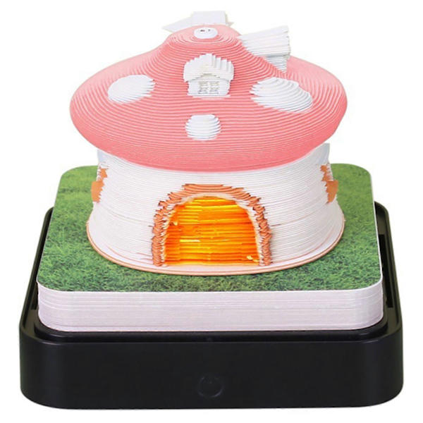 2024 Kalenteri Muistilehtiö Valoilla Mielenkiintoisen Muotoinen 3D-Kalenteri Muistilehtiö Perheelle Ystävälle Naapurille Lahjaksi Mushroom House Pink