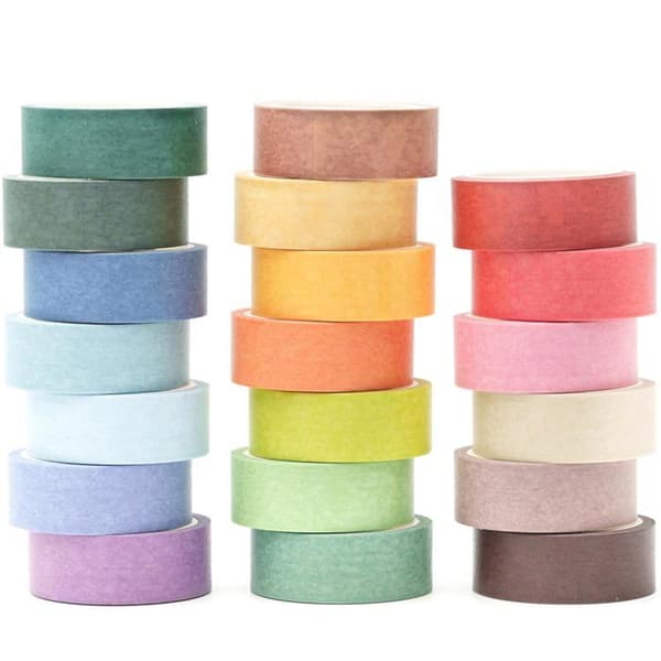 Washi-tejp - Förpackning med 20 rullar - Naturpapper, pastellfärger - Dekoration för scrapbooking och journaling