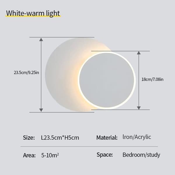 LED Vägglampa - 10W - Metall och Akryl - 360° Rotation - Vardagsrum, Sovrum, Hall - Vit 25x25cm
