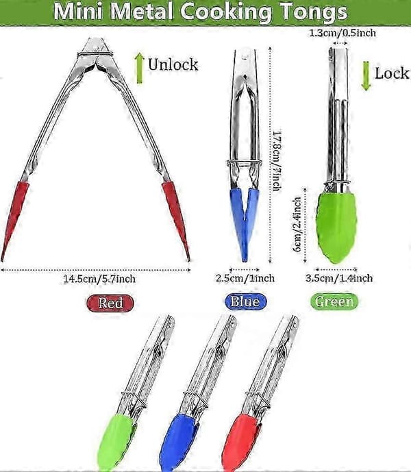 Premium Kökstänger med Silikonspets, Mini Metall Matlagningstänger 18 cm Servering