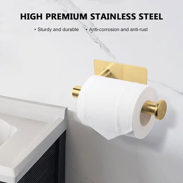 Vægmonteret toiletpapirholder - 1 stk. - Forgyldt 304 rustfrit stål - Klæbemontering uden boring