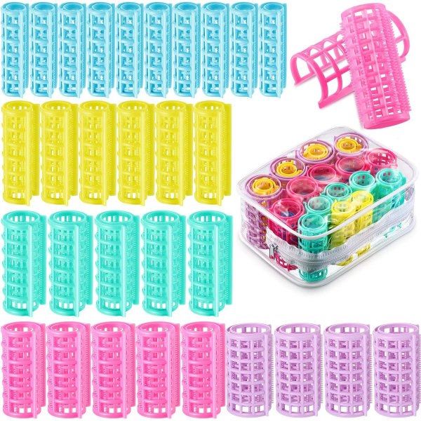 30 stk Plastkrøller Snap-On Krøller Selvgrep Krøller Hårstyling Krøller Ingen Varme Kreves Krøller for DIY Hårstyling Hår Salong Barber, 5 Størrelser