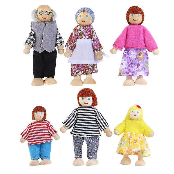 6 wooden puppet toys, statues and sculptures, home decoration, wooden family dolls,   toys