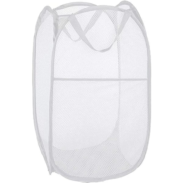 75L Deluxe Stark Mesh Pop-up Tvättkorg med Sidoficka för Tvättstuga, Badrum, Barnrum, Studentboende eller Resor Vit 36x36x60cm