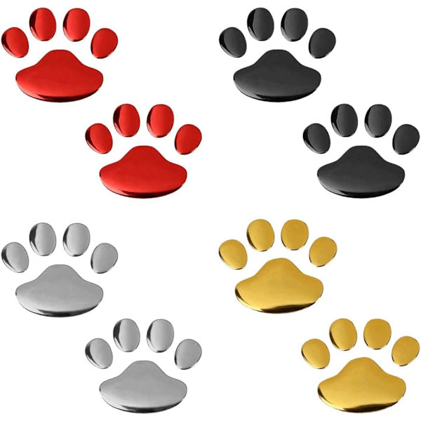 3D Krom Kattepote Aftryk Sticker, 4 Par 3D Krom Bogstaver Bilsticker, Dyrepote Hund Kattepote Aftryk Sticker, til Dekal Auto Bil Dekoration