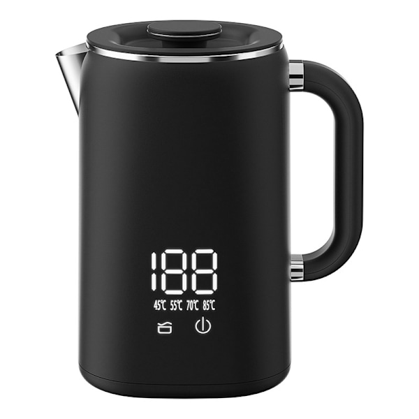 1,7 litran ruostumattomasta teräksestä valmistettu vedenkeitin, 1500 W, 4 lämpötila-asetusta, musta digitaalinen versio Black digital version