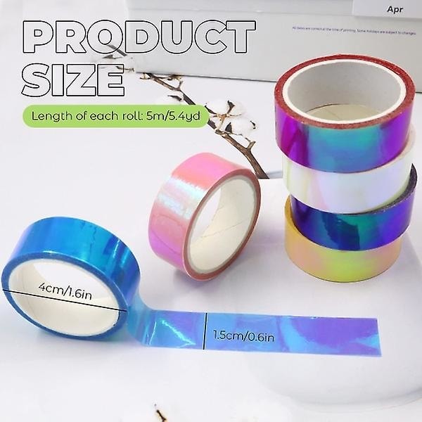 Rolls Holografisk Tape 5M/196.8 Tommer Blandet Fargesett Dekorativ Tape Prismatisk Glitter Tape Buer for DIY Kunsthåndverk Dekorasjon (6 stk)