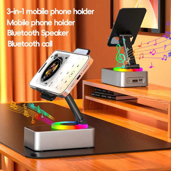 3-in-1 Bluetooth Audio Power -puhelinpidike, matkapuhelinjalusta langattomalla kaiuttimella, 100% uusi Black