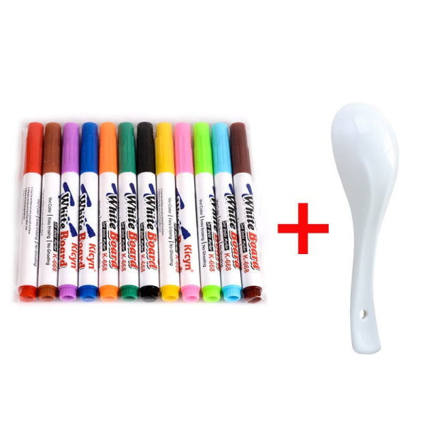 12 Pcs Magic Water Pen with Spoon Painting Non-Toxic Whiteboard Erasable Marker Pen Water Erase Pen