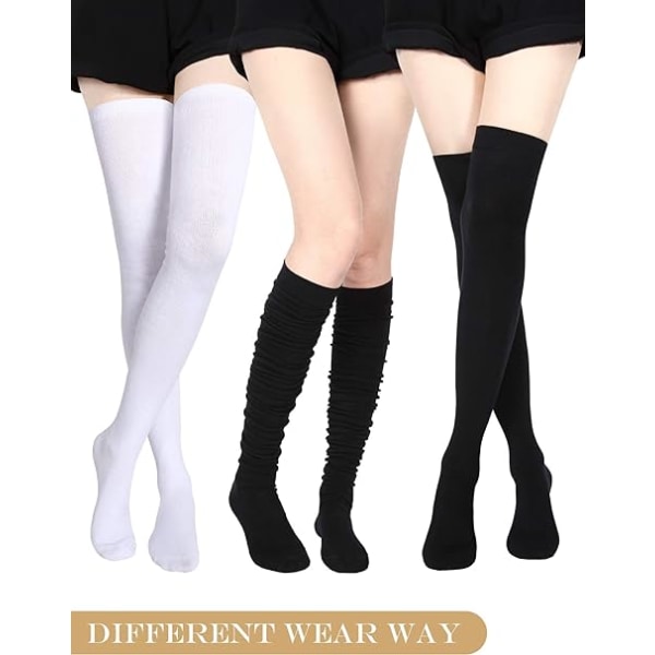 Over Knee Strømper, Høje Strømper med Striber, 3 Stribede Høje Strømper, Kvinders Rørstrømper, Varme Cosplay Strømper til Piger Black and White