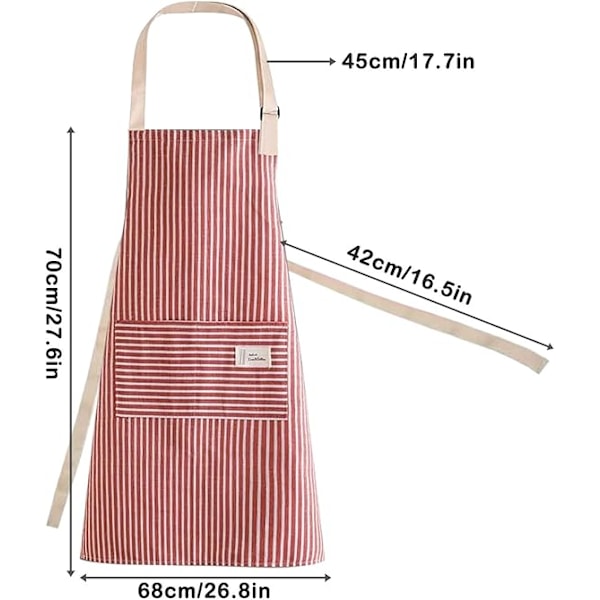 Raidallinen Etuliina-Esiliina, Kokkien Keittiöesiliinat Säädettävä Esiliina 2 Taskulla Ruuanlaittoesiliina Puuvillaesiliina Naisille/Miehille Red