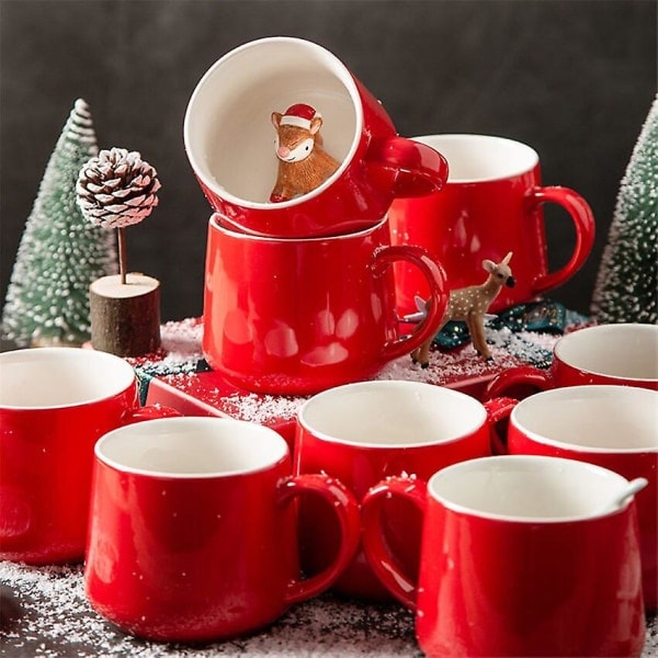 Julekopper Par Keramik Nissefigurer med Lopp og Skje Ny Loppdesign Ferie Stil Kontor Hjem Melk Kaffe Kanne Juletre Christmas tree