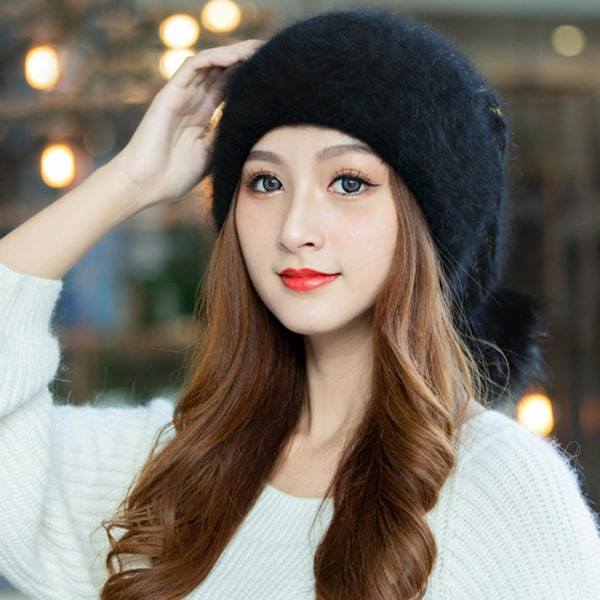 Stickad Mössa Baggy Slouchy Bak Pompom Stretchig Dubbla Lager Håller Varm Förtjockad Höst Vinter Dam Mössa För Utomhusbruk Beige