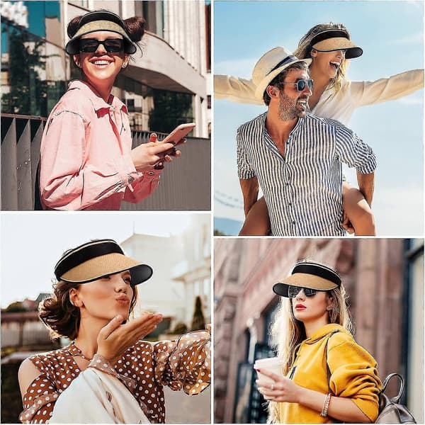 Bredbrättad stråhatt, solhatt damer rullbar solvisirhatt UV-skydd Ca strand Khaki One Size