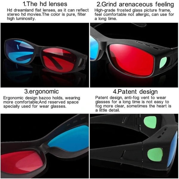 Punainen-Sininen 3D-lasit / Anaglyfi Yksinkertaiset 3D-lasit 3D-elokuviin ja -peleihin - Erittäin päivitetty malli