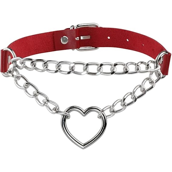 Punk Goth PU Läder Choker Halsband med Hjärthänge Berlocker Choker för Kvinnor Män B