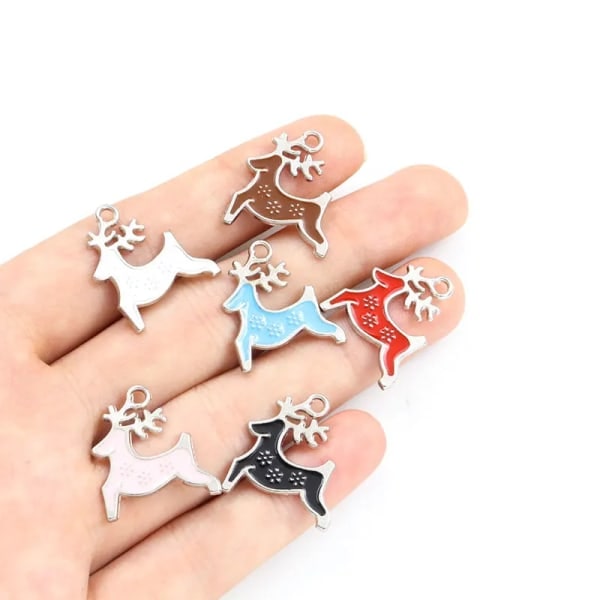 10 stk Julerens Styling Emalsmykker Par Festlige Ornamenter Tilbehør DIY Armbånd Halskjede Øredobber Legering Vedheng