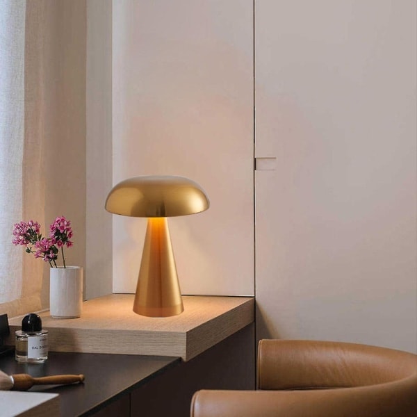 Svamplampa LED Bar Bordlampa Ljus Lyxhotell Café Utomhus Bordlampa Sängbord USB Laddning Nattlampa Guld