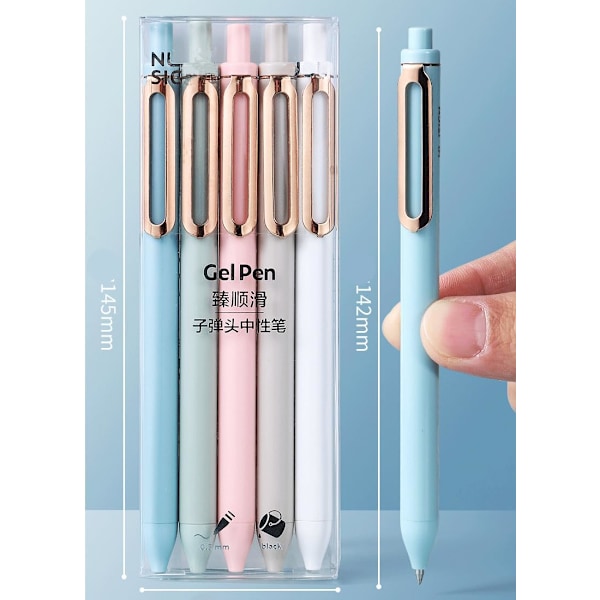 Tilbagetrækkelige Gelblæk Rollerball Penne, 0,5 mm Fin Spids, Sort Blæk, Gelpenne, Glat Skrift, 5 Pak