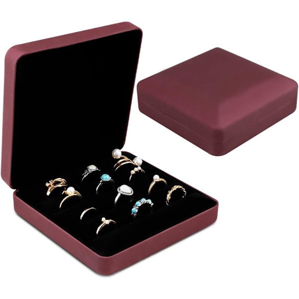 Smykke Ring Organizer Box, Lille Smykkeæske, Rejse Smykkeetui, Bærbar Ring Opbevaring Display Case, PU Læder Ringe Bakke Holder Box Red