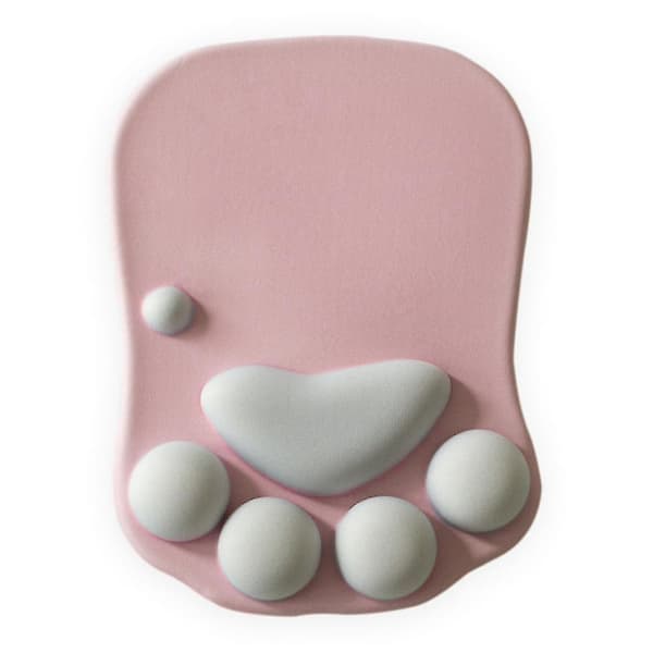 Søt musematte med kattepote og myk håndleddsstøtte Pink