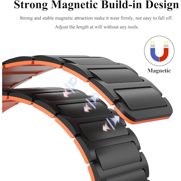 Blød rem kompatibel med Samsung Galaxy Watch 4/5/6 rem til kvinder og mænd, klassiske silikone sportsbånd med magnetisk lukning Black/Orange