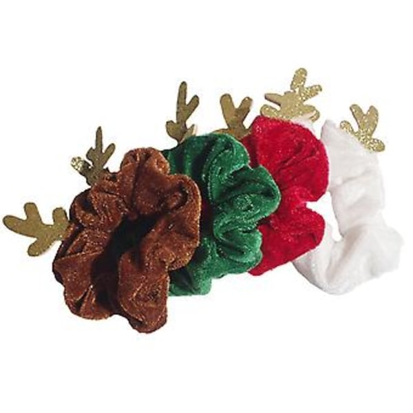 4 st elastiska jul-scrunchies för kvinnor, hårsnoddar, hårslipsar, hästsvanshållare
