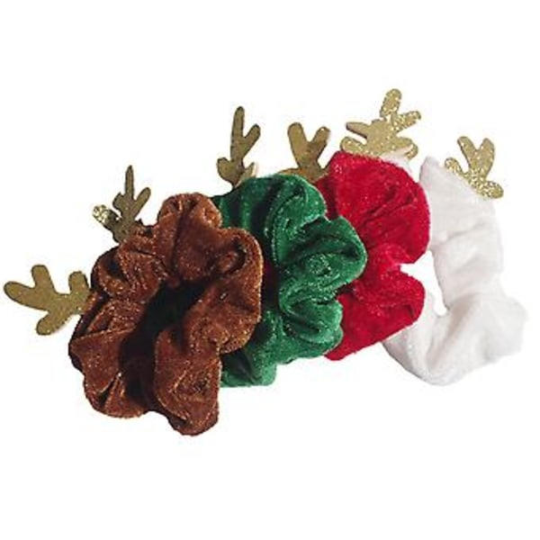 4 stk elastiske jule-scrunchies til kvinder, hårscrunchies, hårbånd, hestehaleholdere