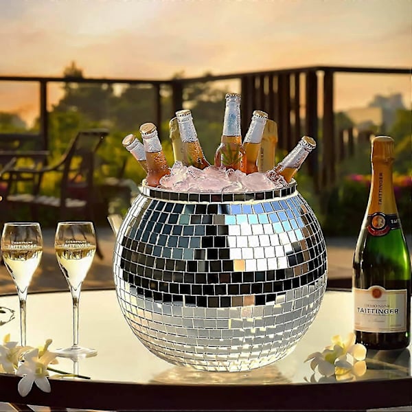 Sølv Disco Isbøtte Diskokule Bøtte Speil Cocktail Retro