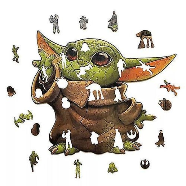 Luonnonpuinen Baby Yoda -palapeli Lapsille Lasten Leikki Lelulahja Epäsäännöllinen Puinen Palapeli A4