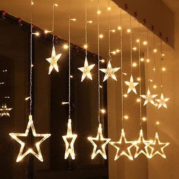 12 Stjerneformede LED Julelysstreng med 12 Stjerner IP44 Vandafvisende LED Gardinlys Indendørs Udendørs Have Balkon til Bryllup Fødselsdag Varmt Lys