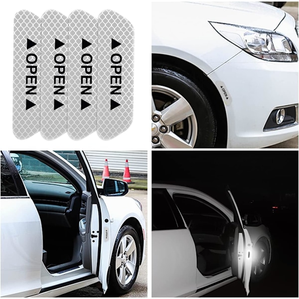 4 kpl Auton Ovien Avainvaroitus Heijastavat Tarrat, Yö näkyvyys Autoturvallisuus Kehotteet Tarrat, Kolari Suojaava Nauha, Auton Tarvikkeet Universaali Silver