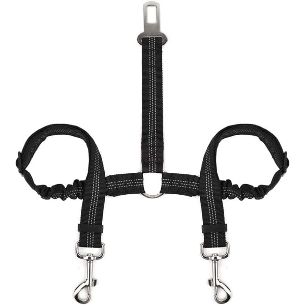 Dubbelt säkerhetsbälte för husdjur, justerbart med elastisk bungee