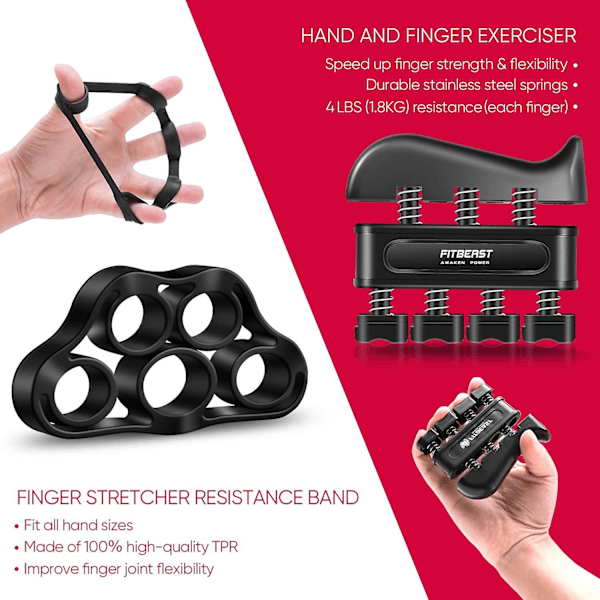 Fitbeast Handtränare Fingertränare, Greppstyrka Tränare Träningsset - 5-pack, Justerbar Grepptränare, Finger Träningsutrustning, Handledstränare,
