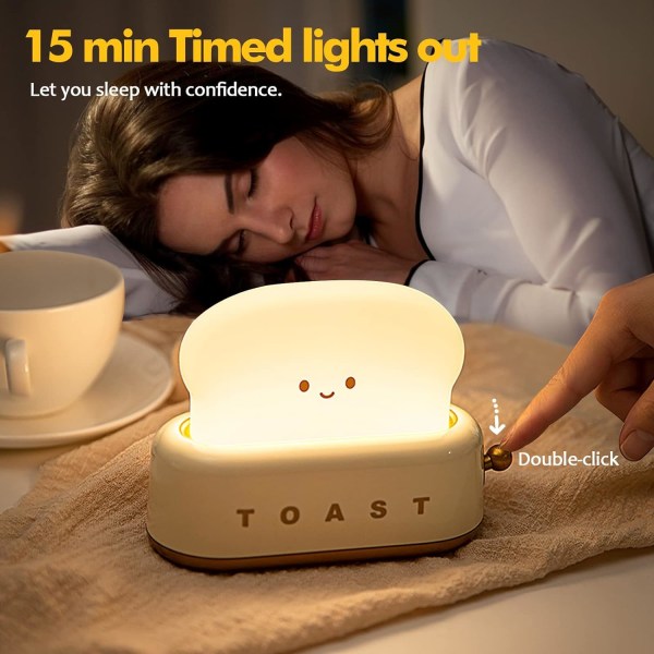 Toastbröd LED Nattlampa, Söt Dekorativ Toasterlampa Uppladdningsbar med Timer, Kreativ Design Bärbar Sängbordlampa för Barn Yellow