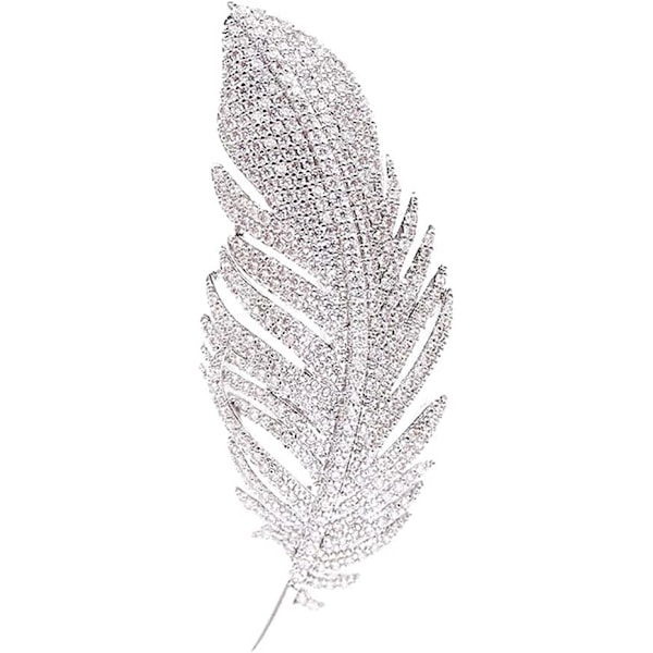 Rhinestone Feather Brosch Pin för Kvinnor Män Mode Kristall Delikat Blad Broscher Kavajslag Pins