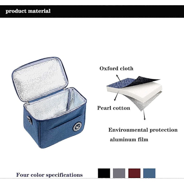 12L Kjølebag, AC Kjøle Picnic Bag, Kjølebag for Voksne Matpakker, Kjølebag for Kontor Matpakker, Kjølebag for Barn, Sammenleggbar Kjølebag, Justerbar Kjølebag