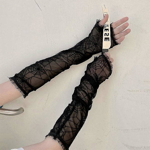 Albuelengde Mesh Blonde Lange Hansker Gjennomsiktige Edderkoppnett Hansker Halloween Hansker